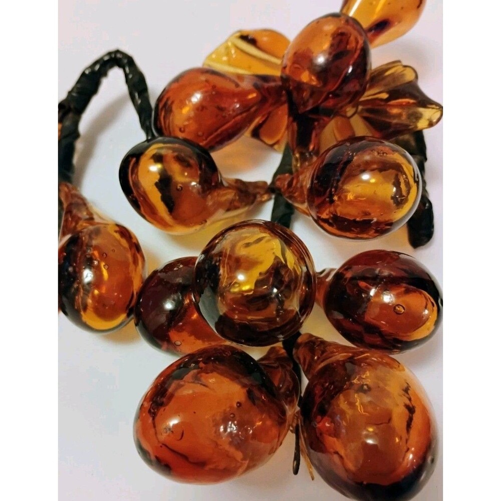 Lot of 2 Vintage Hand Blown Glass Amber Grape Clusters Mid Century Modern AS IS
